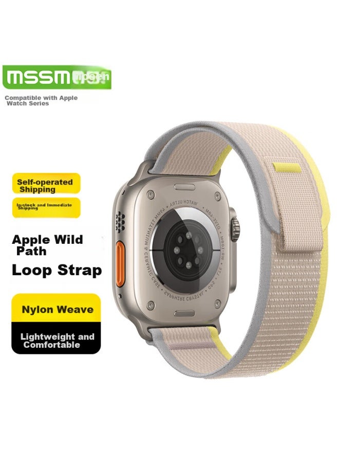 Mssm Nylon Trail Loop Band For Apple Watch, Compatible With Apple Watch Ultra 2/s10/9/8/7/se, Yellow With Beige, 44/45/46/49mm Watch Face - Image 1