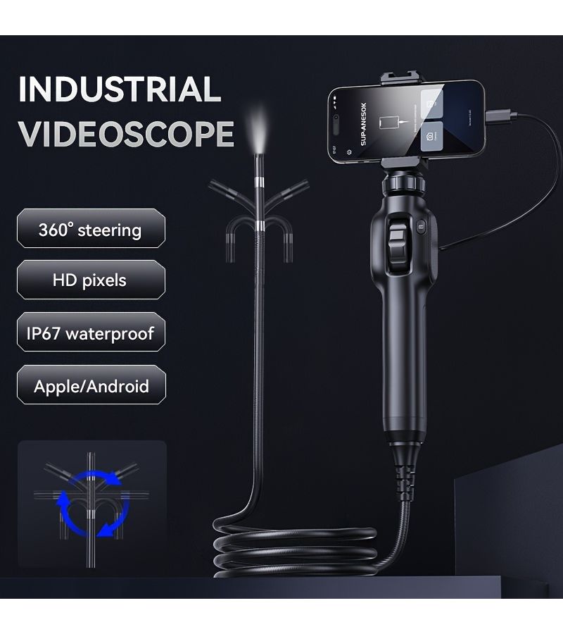 Industrial HD Endoscope With 360 Rotating 8mm Lens Charging Function Iphone Android Outdoor Use Record Photos Detect Small Spaces Black 39.37in - Image 1