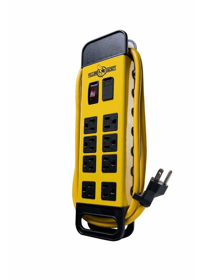 Yellow Jacket 5148 Modern 8-Outlet Metal Power Block with 2 USB Ports, Yellow - Image 1