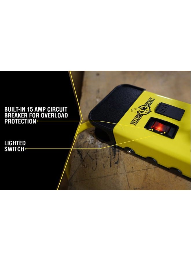 Yellow Jacket 5148 Modern 8-Outlet Metal Power Block with 2 USB Ports, Yellow - Image 4