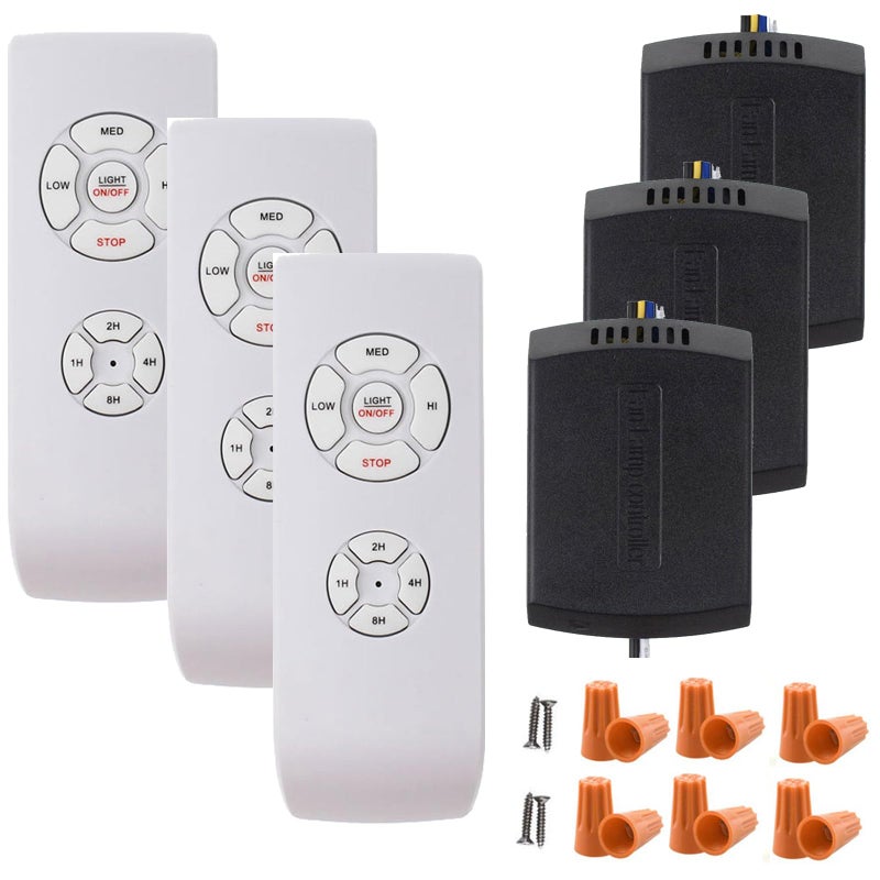 LPHUMEX 3 Pcs Universal Ceiling Fan Remote Control Kits, Small Size Receiver Light Timing & Speed Remote Ceiling Fan Controller (3 Fan Remotes + 3 Small Receivers) - Image 1