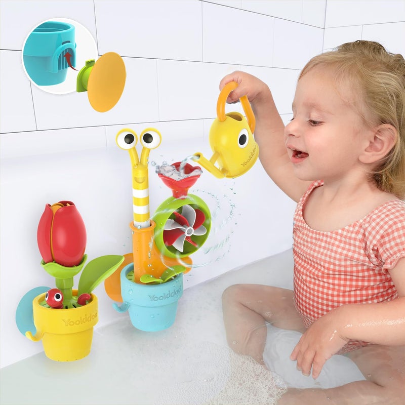Yookidoo Toddler Baby Bath Toy (Ages 1-3) Garden Adventure Set Bundle: Snail & Flower with Watering Can (Mold Free) Attach to Any Tub or Shower Fun for Bath Time - Great for Boys , Girls , & Kids - Image 2