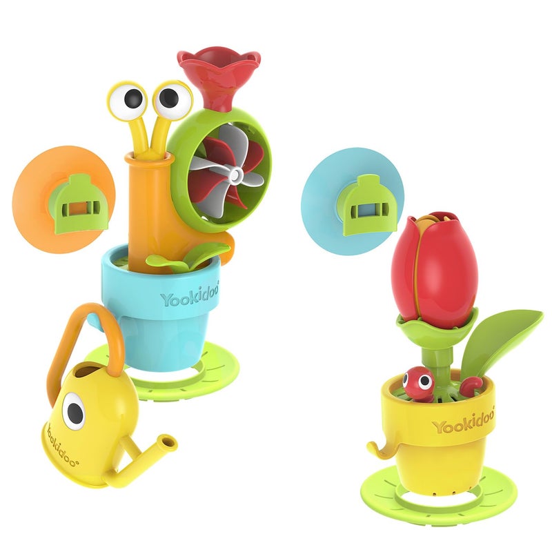 Yookidoo Toddler Baby Bath Toy (Ages 1-3) Garden Adventure Set Bundle: Snail & Flower with Watering Can (Mold Free) Attach to Any Tub or Shower Fun for Bath Time - Great for Boys , Girls , & Kids - Image 4