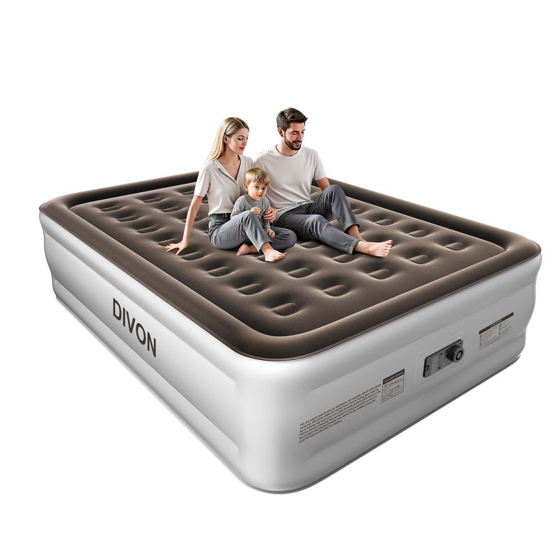 DIVON Queen Air Mattress with Built in Pump Raised, 2 Min Self Inflatable Mattress, 18â€™â€™ Blow up Mattress for Adults, 660 LBS Portable Air Bed for Guest, Camping, Travel & Floor, Brown - Image 1