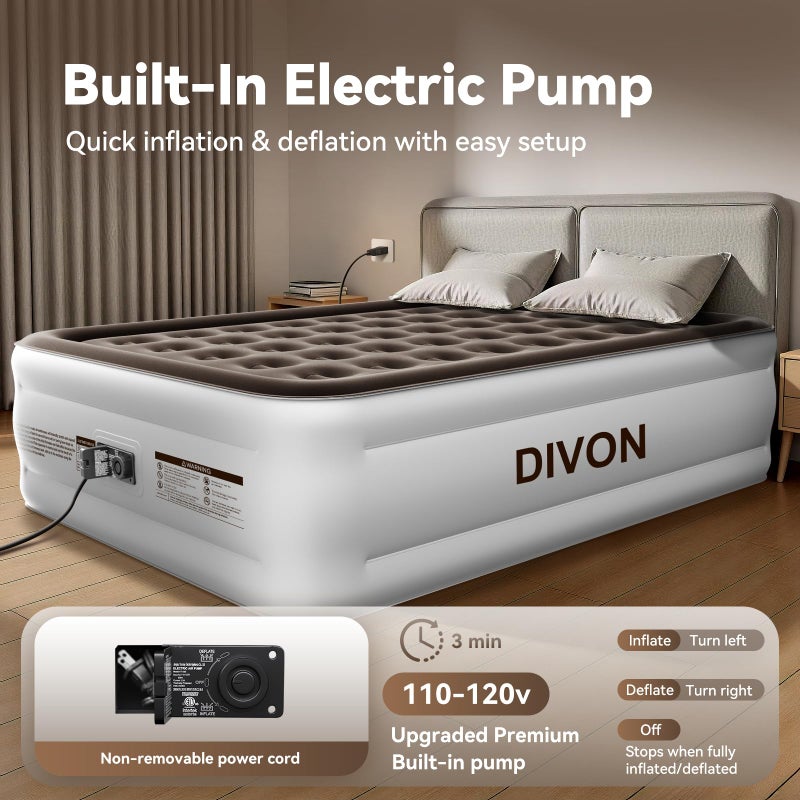 DIVON Queen Air Mattress with Built in Pump Raised, 2 Min Self Inflatable Mattress, 18â€™â€™ Blow up Mattress for Adults, 660 LBS Portable Air Bed for Guest, Camping, Travel & Floor, Brown - Image 4
