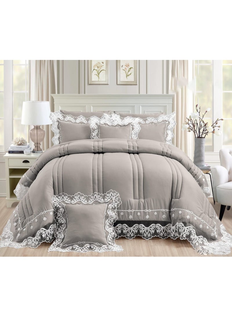 برايدس مفرش نفاس نفرونص يناسب مرتبه سرير140×200سم طقم  مكون من 5 قطع لحاف مقاس 170×230سم/رمادي - Image 1