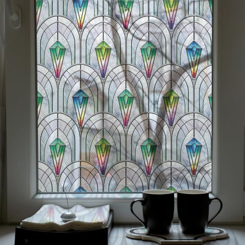 Chicskin 3D Vintage Stained Glass Window Film with Tools, Decorative Window Privacy Film for Room/Door/Home Decor, Peacock Prism, 16.93’’X78.74’’(43X200CM) - Image 3