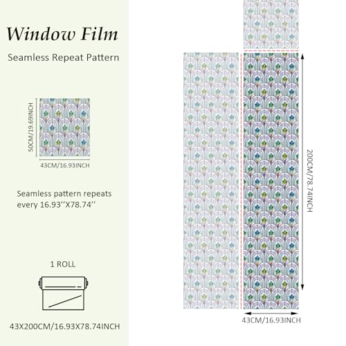 Chicskin 3D Vintage Stained Glass Window Film with Tools, Decorative Window Privacy Film for Room/Door/Home Decor, Peacock Prism, 16.93’’X78.74’’(43X200CM) - Image 5