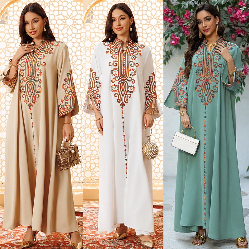 Ab417 2024 Muslim Fashion Women'S Embroidery Rope Embroidery Middle East Robe Arab Dress - Image 2