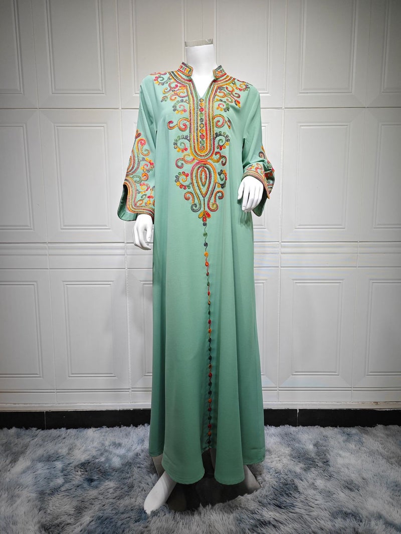 Ab417 2024 Muslim Fashion Women'S Embroidery Rope Embroidery Middle East Robe Arab Dress - Image 1