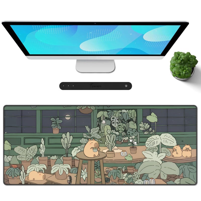 Galdas Gaming Mouse Pad XXL XL Large Long Extended Big Mousepad Non-Slip Rubber Keyboard Mouse Pad with Stitched Edges for Laptop Home Office (31.5x11.8x0.08 Inch) â€¦ (Green Window) - Image 1