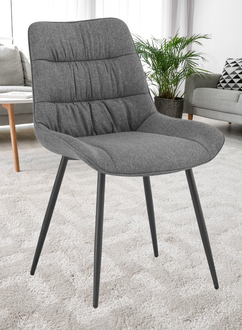 AFT Ergonomic Upholstered Dining Chair with Quilted Backrest – Sturdy Metal Legs, Soft Fabric Seat – Dimensions 85cm Height x 60cm Depth x 54cm Width – Seat Height 48cm – 130 KG Weight Capacity – Modern Design for Home or Office. Dark Grey (ARFAN) - Image 3