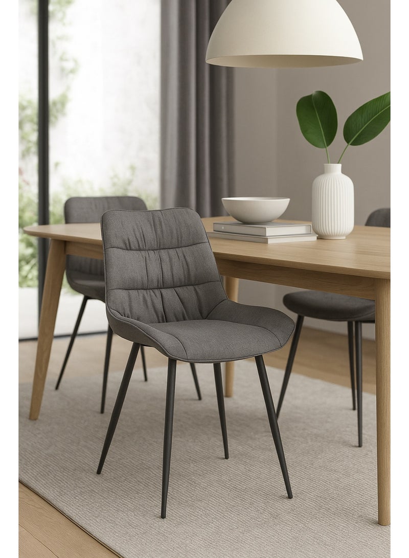 AFT Ergonomic Upholstered Dining Chair with Quilted Backrest – Sturdy Metal Legs, Soft Fabric Seat – Dimensions 85cm Height x 60cm Depth x 54cm Width – Seat Height 48cm – 130 KG Weight Capacity – Modern Design for Home or Office. Dark Grey (ARFAN) - Image 2