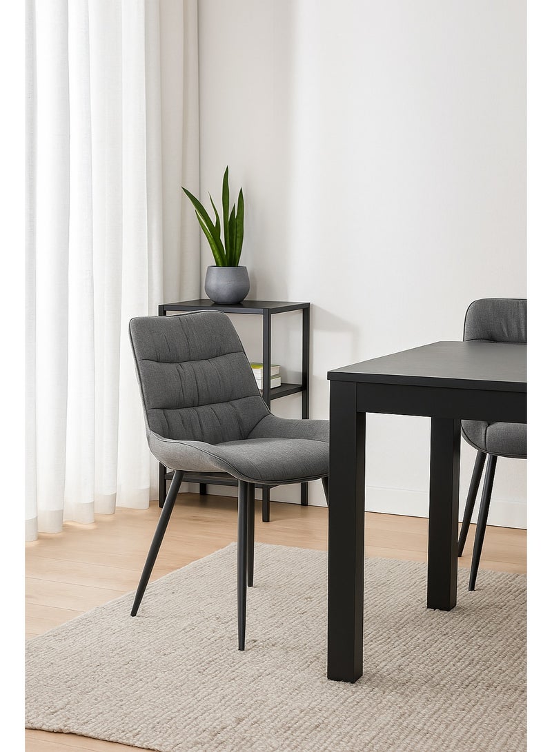 AFT Ergonomic Upholstered Dining Chair with Quilted Backrest – Sturdy Metal Legs, Soft Fabric Seat – Dimensions 85cm Height x 60cm Depth x 54cm Width – Seat Height 48cm – 130 KG Weight Capacity – Modern Design for Home or Office. Dark Grey (ARFAN) - Image 1