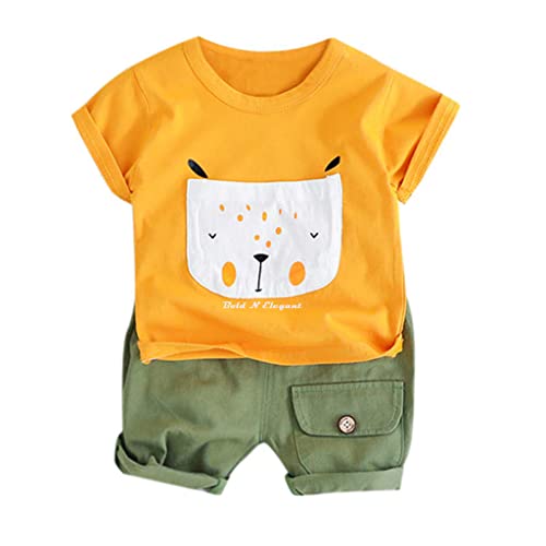 Bold N Elegant Cotton Cute Cartoon Printed Half Sleeve T-Shirt And Shorts Clothing Set For Infant Toddler Baby Boy Girl (Mustard Yellow - Olive, 4-5 Years) - Image 1