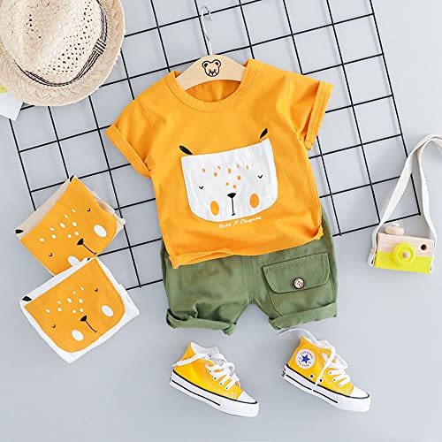 Bold N Elegant Cotton Cute Cartoon Printed Half Sleeve T-Shirt And Shorts Clothing Set For Infant Toddler Baby Boy Girl (Mustard Yellow - Olive, 4-5 Years) - Image 4