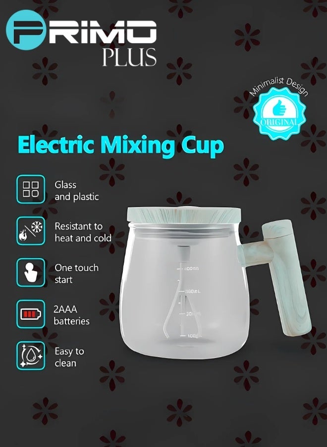 بريمو بلس كوب زجاجي أنيق بسعة 400 مل مع خلاط كهربائي أوتوماتيكي للتحريك الذاتي من PRIMO PLUS، تصميم عصري بمقبض خشبي مقاوم للحرارة، متعدد الاستخدامات لتحضير القهوة والمشروبات الساخنة والباردة بسهولة وسرعة - Image 3