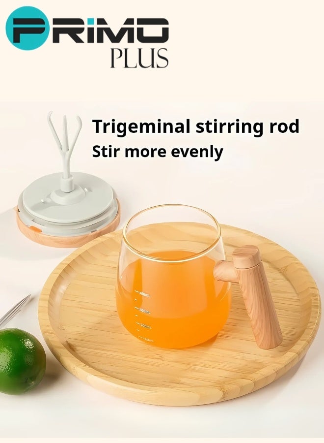 بريمو بلس كوب زجاجي أنيق بسعة 400 مل مع خلاط كهربائي أوتوماتيكي للتحريك الذاتي من PRIMO PLUS، تصميم عصري بمقبض خشبي مقاوم للحرارة، متعدد الاستخدامات لتحضير القهوة والمشروبات الساخنة والباردة بسهولة وسرعة - Image 5
