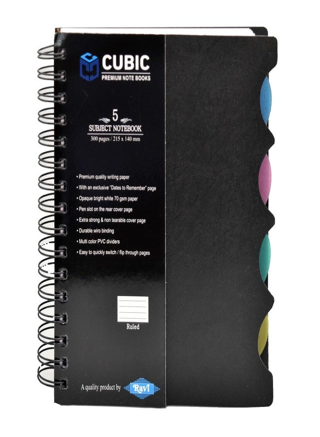 Cubic A5 Premium Wiro Notebook | 5 Subject Divider | Durable Black Hard Cover | Strong Spiral Binding | Ideal for School, Office & Personal Notes - Image 1
