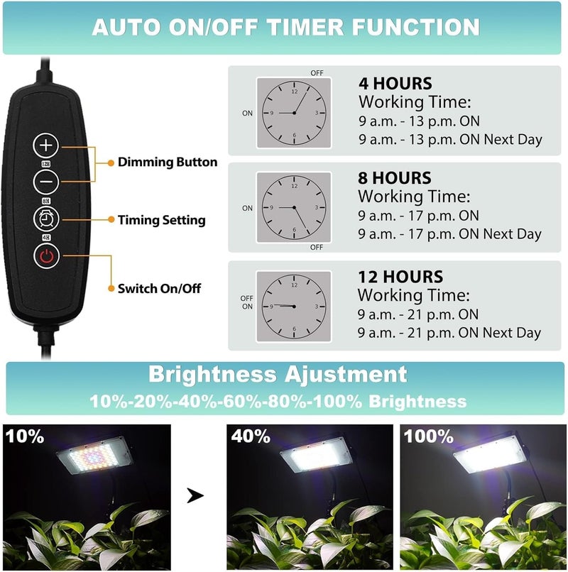 LBW Grow Light with Stand, Full Spectrum LED Plant Light, Floor Grow Lamp with 63" Adjustable Tripod, 4H/8H/12H Timer, 6 Dimmable Brightness, Ideal for Tall Plants - Image 3