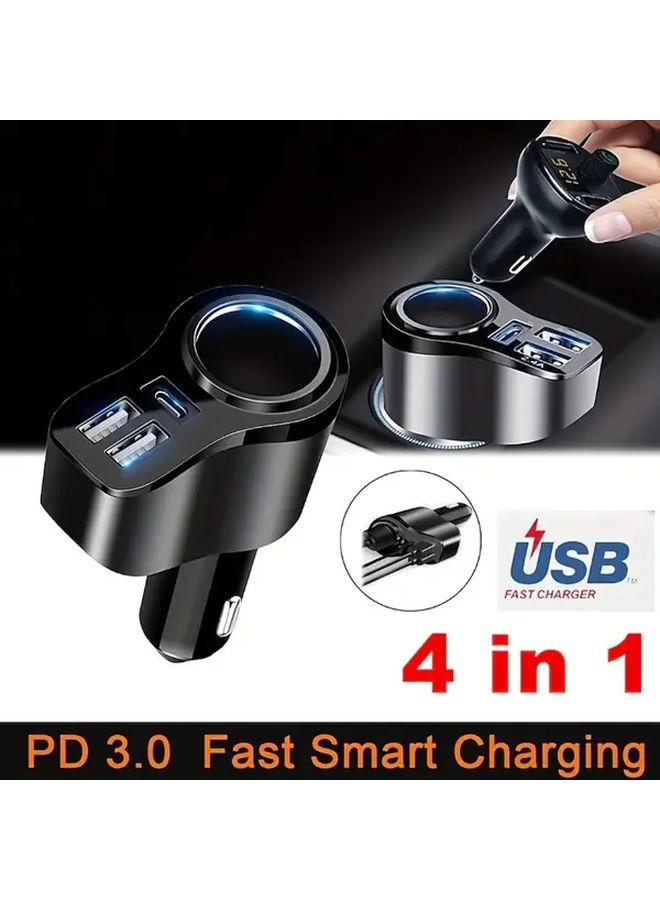 4 في 1 شاحن سيارة USB C متعدد المنافذ محول مقسم مقبس سيارة مع 3 منافذ USB 12V 24V ثنائي USB من النوع C شاحن سيارة سريع PD مقسم طاقة السيارة شاحن موفر للمساحة محول أنيق شاحن متعدد المنافذ أسود - Image 4