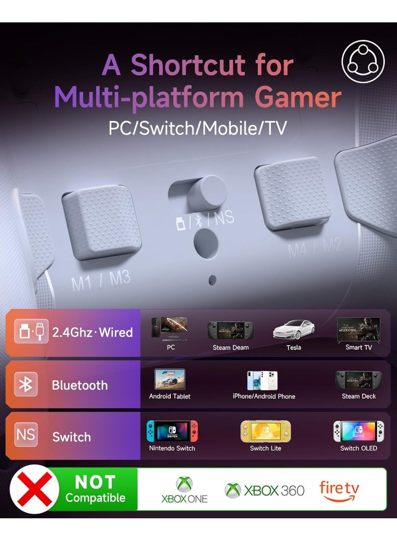 إيزي إس إم إكس وحدة تحكم الألعاب اللاسلكية EasySMX X20 مزودة بإضاءة خلفية RGB، وعصي تحكم ثنائية المراحل بتقنية هول، ومعدل استجابة 1000 هرتز، وجيروسكوب سداسي المحاور على منصات متعددة، وأزرار ميكانيكية - متوافقة مع أجهزة الكمبيوتر الشخصية/سويتش/ستيم/أندرويد - Image 4