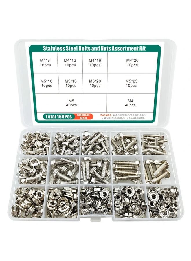 160 Pcs Stainless Steel Flange Bolt And Nut Kit Rust Resistant For Heavy Duty - Image 1