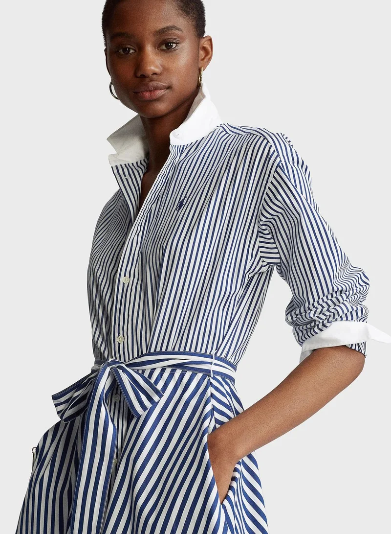 POLO RALPH LAUREN Belted Striped Shirt Dress