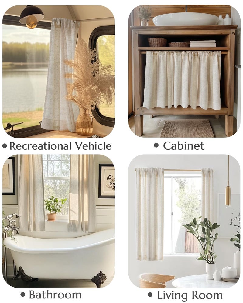 jinchan Natural Linen Kitchen Curtains 24 Inch Rustic Tier Curtains Farmhouse Rod Pocket Cafe Small Window Drapes with Lined Flax Country Light Filtering for Bathroom Laundry Room RV 2 Panels Crude - Image 4
