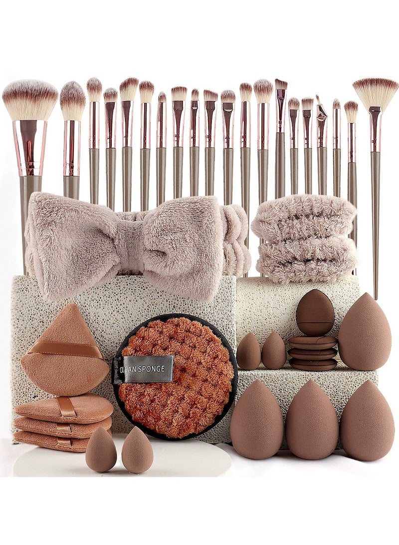 ORiTi مجموعة فرش مكياج احترافية 40 قطعة مع حقيبة وبلندر تجميل ووسادة مزيل مكياج وسادة تنظيف وحقيبة حمام - Image 3