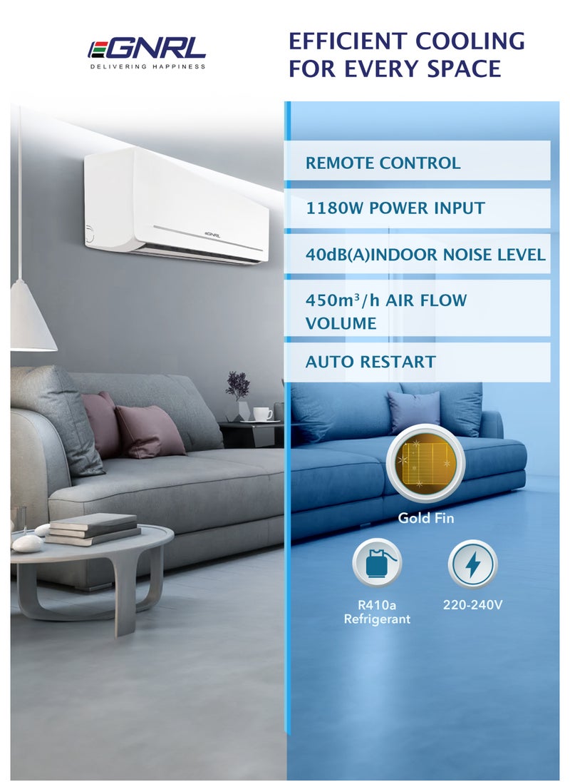 EGNRL Split AC 9000 BTU T1, Rotary, R410a, EG9K, 2025 New Model, 0.75 Ton with 3M Pipe Kit, Golden Fin, White , 1 Year Manufacturer Warranty, 1 Year Compressor Warranty  - Image 3