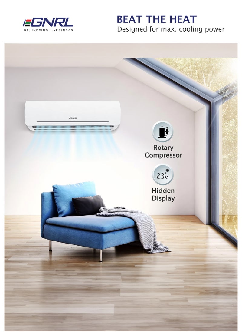EGNRL Split AC 9000 BTU T1, Rotary, R410a, EG9K, 2025 New Model, 0.75 Ton with 3M Pipe Kit, Golden Fin, White , 1 Year Manufacturer Warranty, 1 Year Compressor Warranty  - Image 2