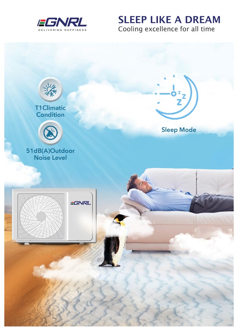 EGNRL Split AC 9000 BTU T1, Rotary, R410a, EG9K, 2025 New Model, 0.75 Ton with 3M Pipe Kit, Golden Fin, White , 1 Year Manufacturer Warranty, 1 Year Compressor Warranty  - Image 4
