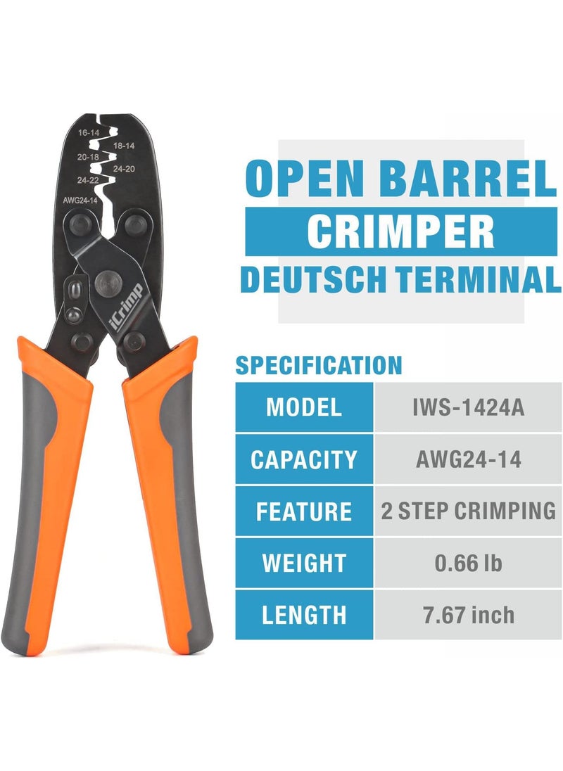 iCrimp Open Barrel Terminal Crimping Tool for Molex Style DELPHI AMP TYCO Deutsch Terminals Crimper, Molex Crimping Tool,24-14 AWG