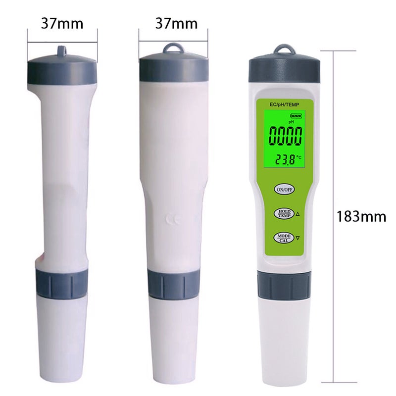 PH Meter 3-in-1 Digital PH Tester Pen with PH EC Temperature Measurement High Accuracy 0-14 PH Range Backlit Display Pocket Size for Household Drinking Pool & Aquarium - Image 3