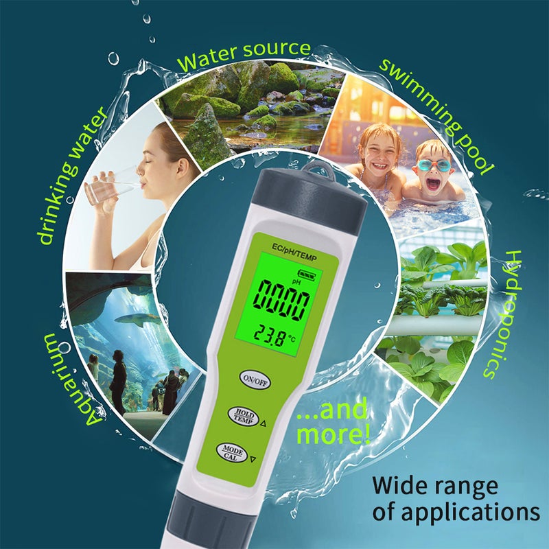 PH Meter 3-in-1 Digital PH Tester Pen with PH EC Temperature Measurement High Accuracy 0-14 PH Range Backlit Display Pocket Size for Household Drinking Pool & Aquarium - Image 4