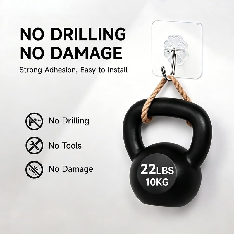 KISENG 16 Pack Crystal Clear Adhesive Hooks for Hanging, Heavy Duty 22lb Sticky Hooks, Invisible Clear Wall Hooks No Drill No Damage, Waterproof Shower Hooks for Bathroom Kitchen Towel Keys - Image 2