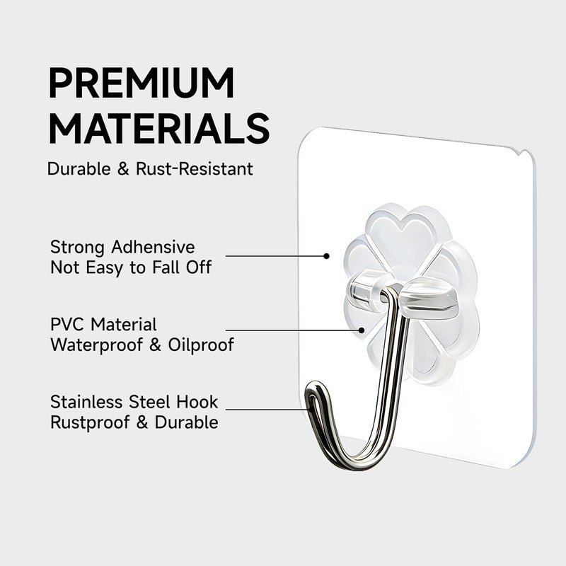 KISENG 16 Pack Crystal Clear Adhesive Hooks for Hanging, Heavy Duty 22lb Sticky Hooks, Invisible Clear Wall Hooks No Drill No Damage, Waterproof Shower Hooks for Bathroom Kitchen Towel Keys - Image 3