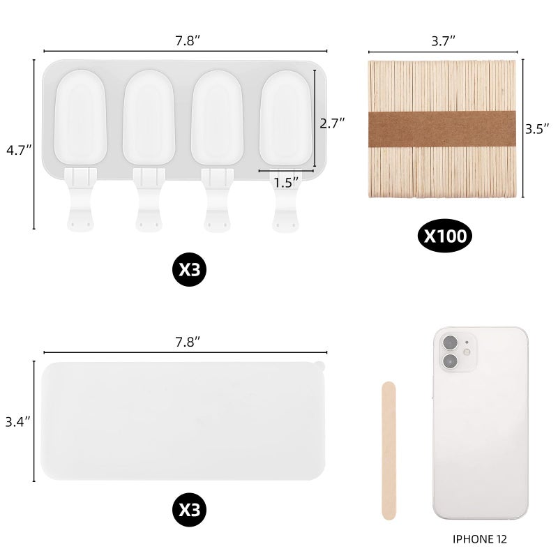 BTYMS 3 Set Small Popsicles Molds with Lids and 100 Pieces Wooden Popsicles Sticks, 4 Cavities Silicone Ice Cream Molds for Making Cakesicles, Cake Pops, Ice Cream - BPA Free - Image 2