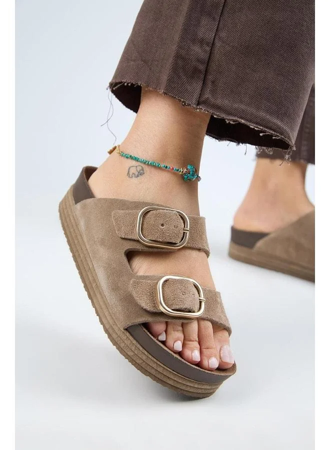 Alexa Women's Genuine Leather Double Buckle Platform Violet Sandal.
