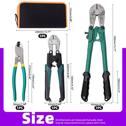 Swpeet 3Pcs Bolt Cutter and Cable Cutters Pliers Set 8 Inch Bolt Cutter 14 Inch Bolt Cutter Heavy Duty Leverage Wire Rope Cutter with Easily Cut Locks for Wires Bolts Rods Rivets and Chain - Image 3