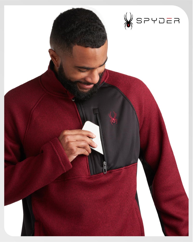 Spyder Mens Quarter Zip Pullover Sweater - Performance Fleece 1/4 Zip Pullover Mens Golf Shirts for Workout Hiking Running, Size Large, Maroon - Image 3