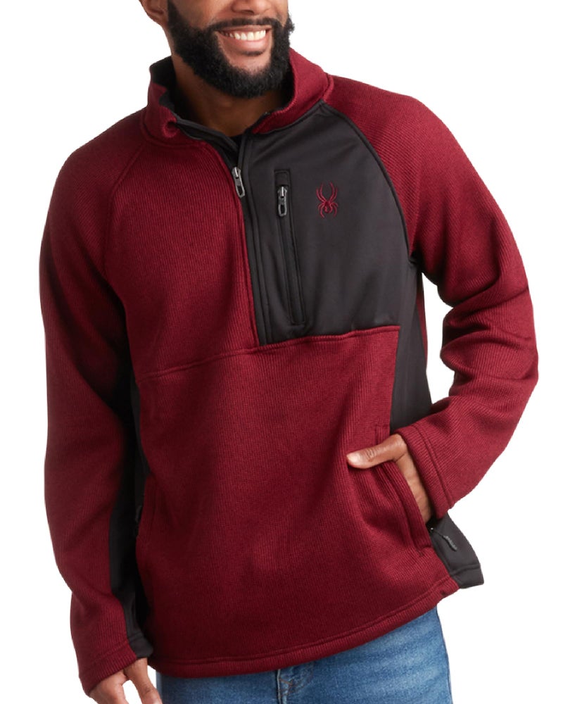 Spyder Mens Quarter Zip Pullover Sweater - Performance Fleece 1/4 Zip Pullover Mens Golf Shirts for Workout Hiking Running, Size Large, Maroon - Image 1