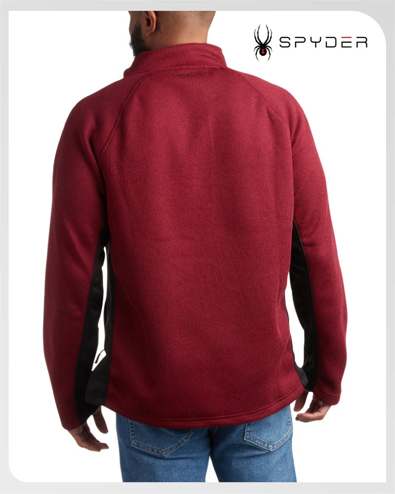 Spyder Mens Quarter Zip Pullover Sweater - Performance Fleece 1/4 Zip Pullover Mens Golf Shirts for Workout Hiking Running, Size Large, Maroon - Image 2