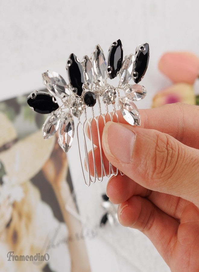 Framendino, 2 Pack Small Black White Rhinestone Crystal Silver Hair Comb Pins for Women Wedding Party - Image 5