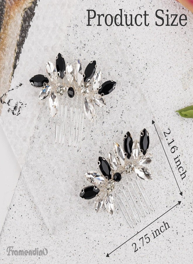 Framendino, 2 Pack Small Black White Rhinestone Crystal Silver Hair Comb Pins for Women Wedding Party - Image 2