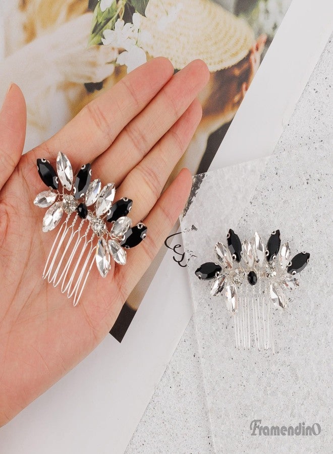 Framendino, 2 Pack Small Black White Rhinestone Crystal Silver Hair Comb Pins for Women Wedding Party - Image 4