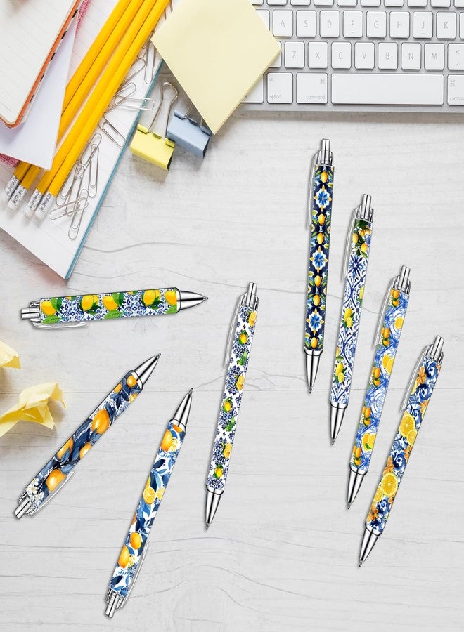 Idealmuzik Capri Lemon Pens Set - Mediterranean-Inspired Ballpoint Pens for Girls, Students, and Stationery Lovers - Smooth Writing Pens for School, Journaling, or Gifts - Bright and Elegant Design, 8 Pack - Image 3