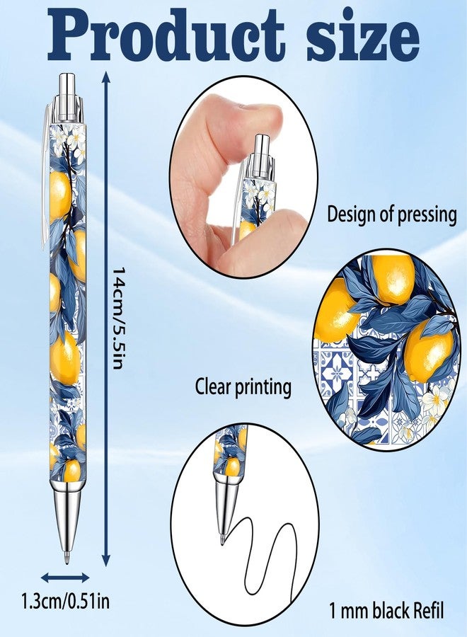 Idealmuzik Capri Lemon Pens Set - Mediterranean-Inspired Ballpoint Pens for Girls, Students, and Stationery Lovers - Smooth Writing Pens for School, Journaling, or Gifts - Bright and Elegant Design, 8 Pack - Image 2