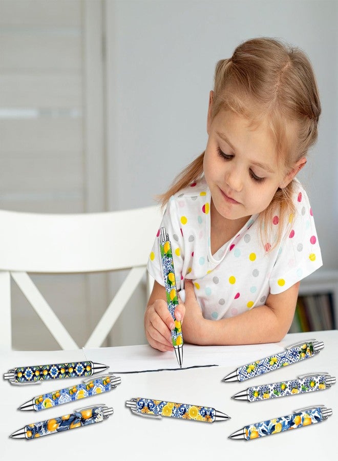 Idealmuzik Capri Lemon Pens Set - Mediterranean-Inspired Ballpoint Pens for Girls, Students, and Stationery Lovers - Smooth Writing Pens for School, Journaling, or Gifts - Bright and Elegant Design, 8 Pack - Image 4